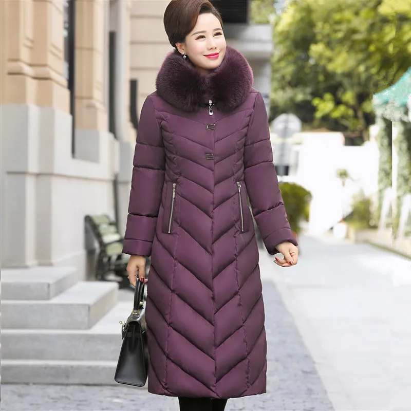 2019 Big Fur Collar Winter Coat Women Thick Parka Hooded Plus Size 5XL Long Winter Cotton Down Jacket Women Outwear For Mom