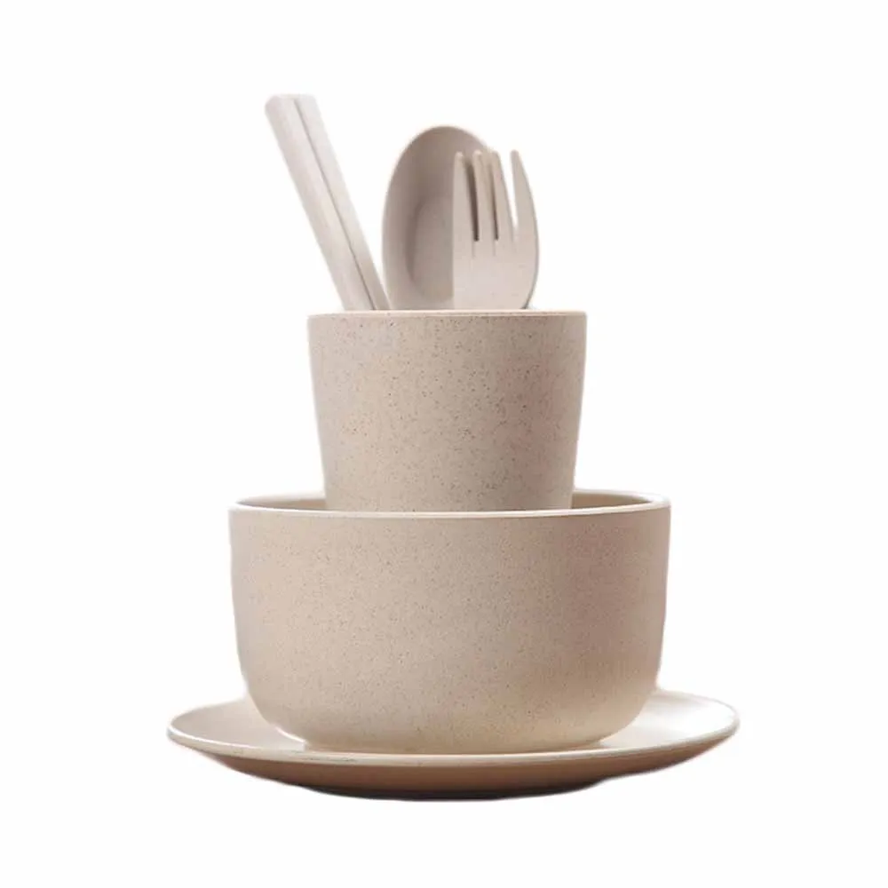 Children s Tableware Cutlery Cubiertos Safe Healthy Wheat Straw Children s Bowl 6pcs set Cutlery Set 2