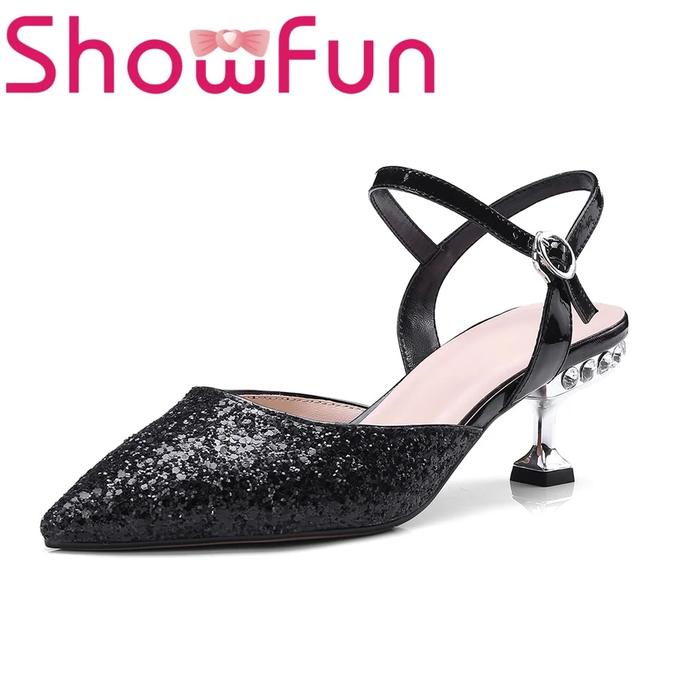 

Showfun genuine leather shoes woman casual novelty mixed colors strange heel sandals