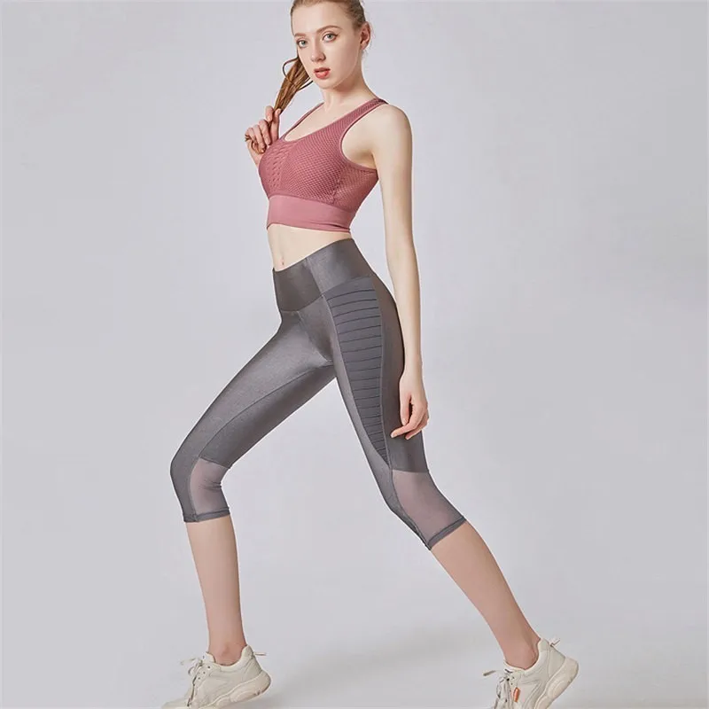

New Patchwork Hollow Gym Legging Sexy Mesh Sports Leggings Women Solid Fitness Training Yoga Pants Female Elastic Energy Tights
