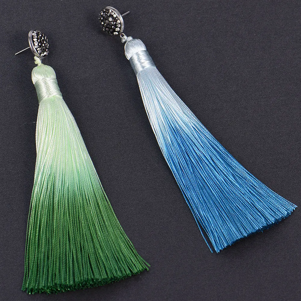 

2018 New Rivca Tassel Earrings Long Droop Tassels Ear Studs With Rhinestone For Women Girls Elegant Graceful Jewelry Earrings