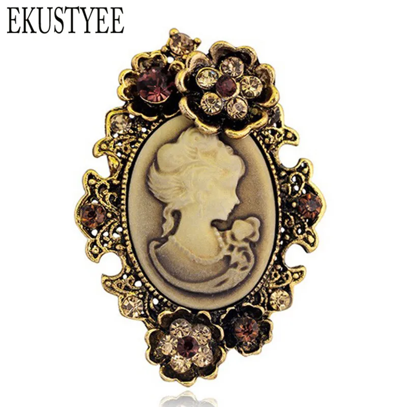 

Fashion Vintage Jewelry Cameo Brooch Pin Beauty Queen Crystal Rhinestone Christmas Antique Gold Silver Brooches For Women Cheap