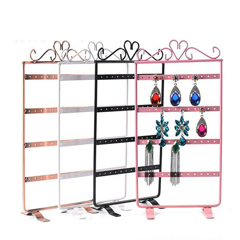 Hot Selling New 48 Holes Earrings Holder Jewelry Display Storage Stand Metal Jewellery Shelf Rack 4 Colors Options 72 holes earring jewelry display holder rack stand showcase organizer shelf mould multi layer stud earrings storage rack storage