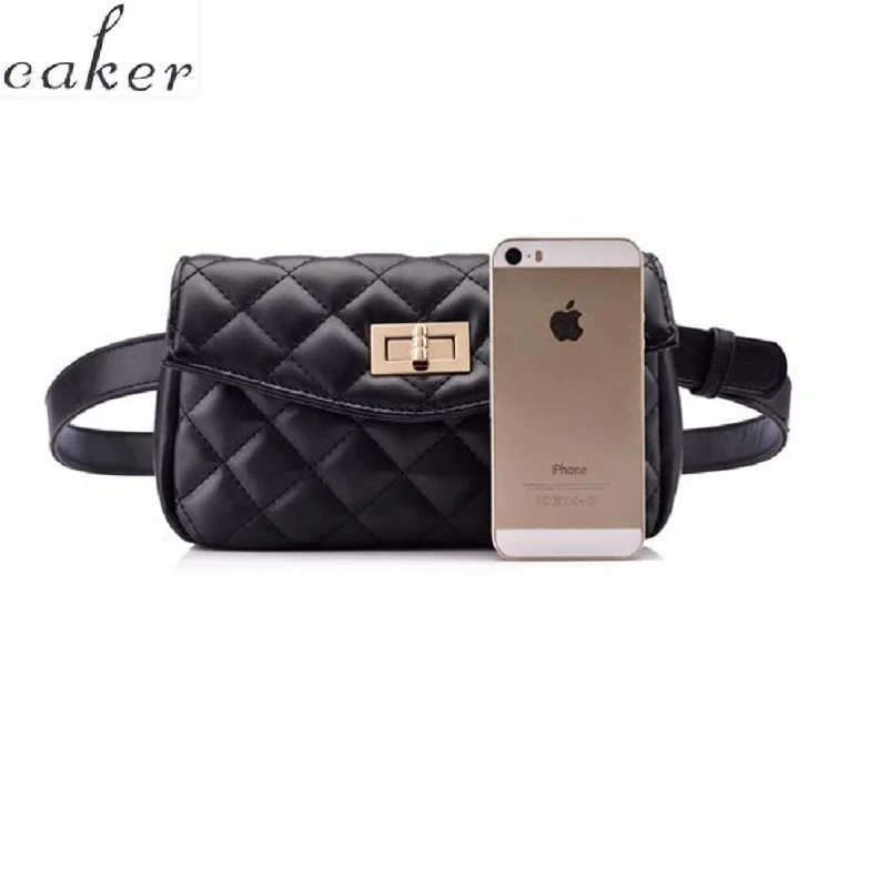

Caker Brand 2018 Women Black PU Leather Waist Bag Women Waist Pack Rivet Belt PU Leather Black White Bag With 95 130 150 Belt
