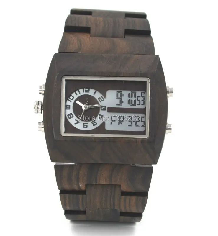 Mens luxury wood watch led show analog digital wood watch men top selling bewell analog digital