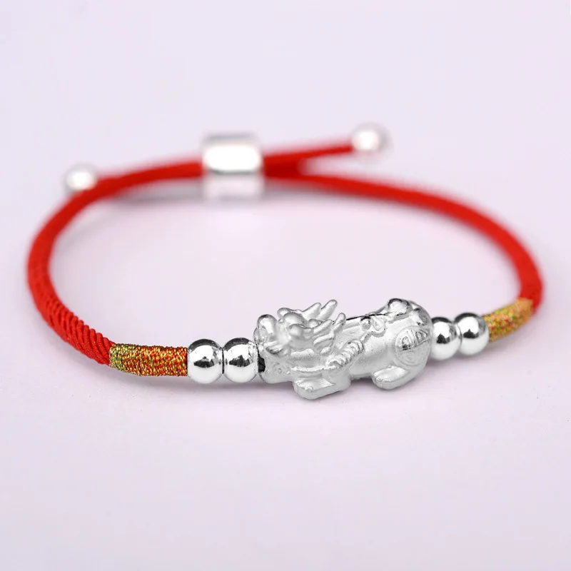 Lucky Red Rope Bracelets 999 Sterling Silver Pixiu Gold Color Tibetan Buddhist Knots Adjustable Charm Bracelet For Women