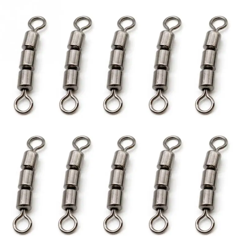

10pcs Bearing Safe Fishing Swivels Stainless Steel Rolling Triple Portable Corrosion Resistant Lightweight Quick Connect