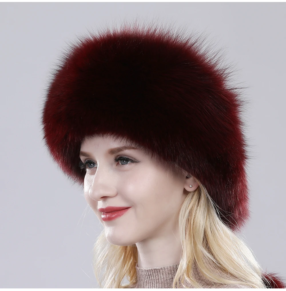 Russian Winter Natural Fox Fur Hat Warm Soft Fluffy Real Fox Fur Bomber Hats Luxurious Women Quality Handmade Real Fox Caps