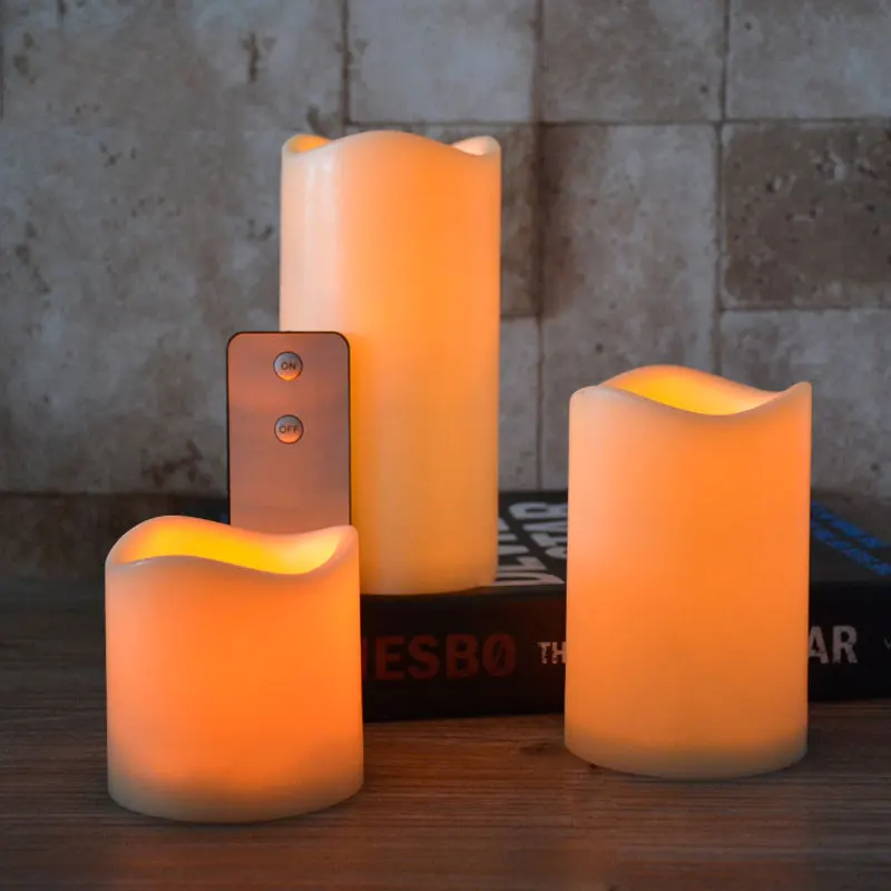 

Pack of 3 Yellow Flickering Flameless Pillar Candles With Remote Control, Plastic Led Candles With Timer,Battery Included