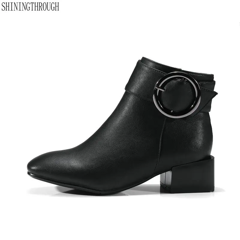 

New women scm square heels boots ladies dress shoes woman spring autumn buckle ankle boots woman large size 41 42