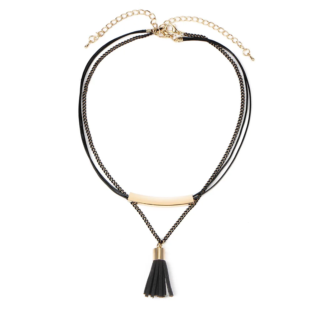 Steampunk 2 Слоя Черный Лента Chocker Ожерелье Женщины Ювелирные Изделия Нагрудник Колье