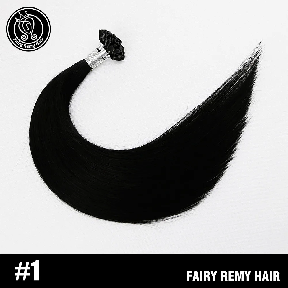 Сказочные волосы remy 0,8 г/локон 16 дюймов Натуральные Человеческие волосы Remy с плоским кончиком для наращивания шелковистые прямые темно-коричневые Предварительно Связанные кератиновые волосы - Цвет: #1