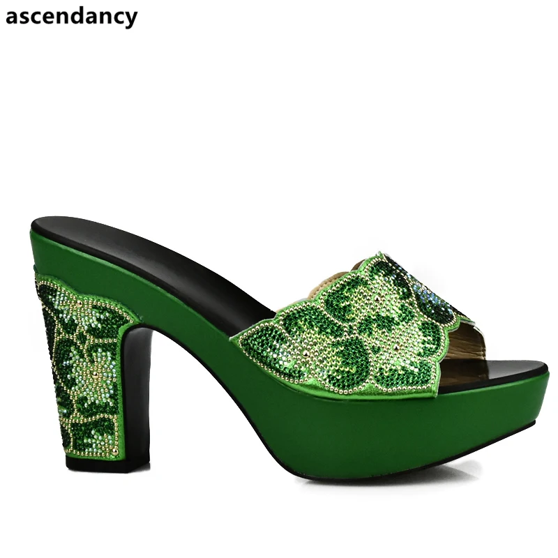 

Green Color Wedding Shoes Woman Open Toe Ladies Sandals Shoes Party Wedding Shoes Decorated with Rhinestone New Arrival Shoes
