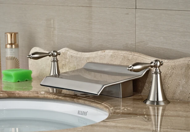 

New promotional price Only this one Nickel Brushed Bathroom 2 Handles Deck Mounted Waterfall Basin Faucet Sink Mixer Tap