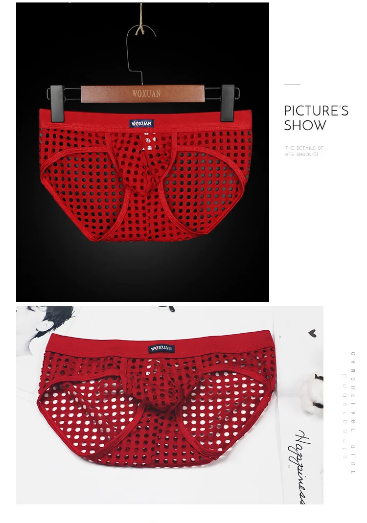 Man Undershorts Male Erotic Lingerie Wild Snug Breathable Mesh U Convex PouchUnderwear Semitransparent Briefs Fishnet Lingerie_011