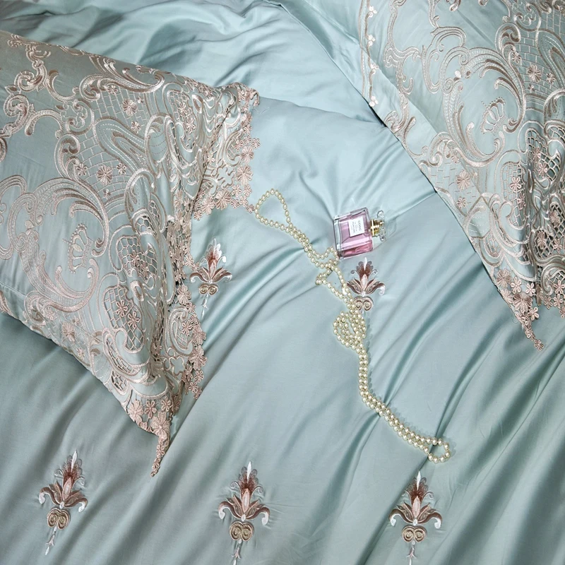 Кружевной комплект постельного белья королевского размера из египетского хлопка, синий, розовый, золотой комплект постельного белья, простыня, пододеяльник, ropa de cama parrure de lit