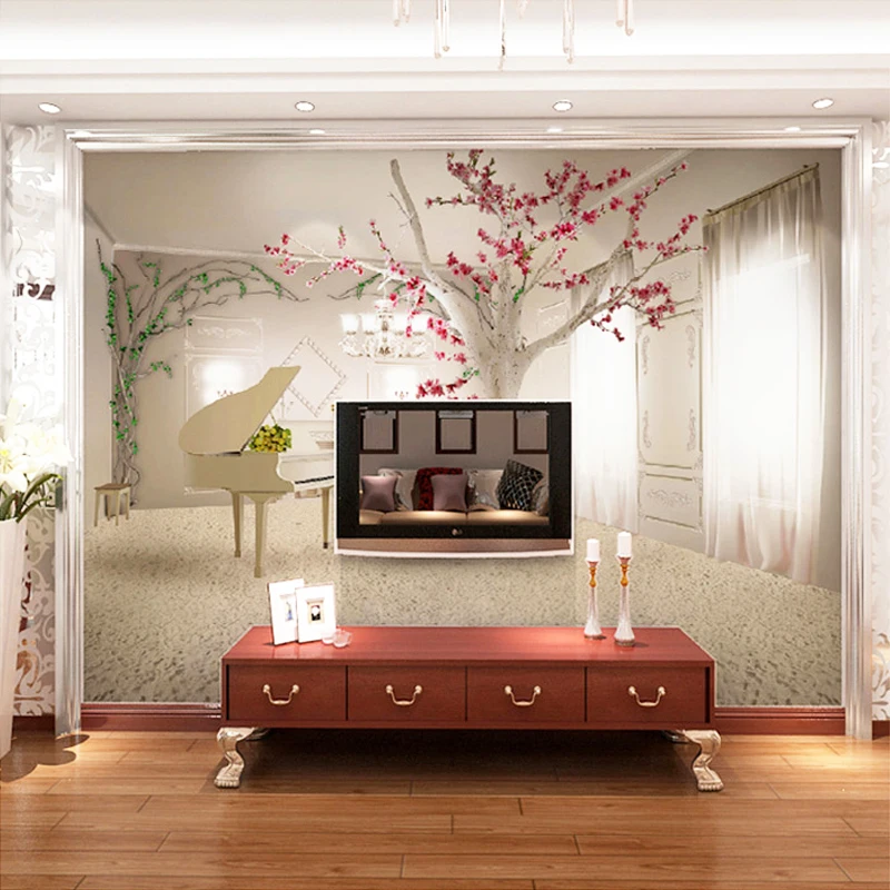Современное искусство пианино ветка дерева фото обои столовая гостиная диван фон настенная живопись 3D настенная роспись Papel де Parede