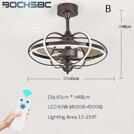 BOCHSBC современный светодиодный потолочный вентилятор свет алюминиевый пульт дистанционного управления инвертор Вентилятор подвесной светильник для ресторана спальни гостиной столовой - Blade Color: B Dia63cm