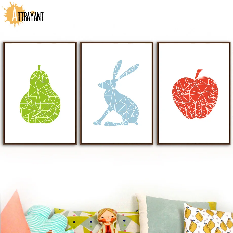 

Abstract Geometric kangaroo Pear Apple Wall Art Canvas Painting Nordic Posters And Prints Wall Pictures Kids Room Nursery Decor