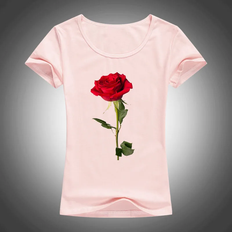 Футболка женская хлопковая с коротким рукавом принтом красных розы 2018|camiseta