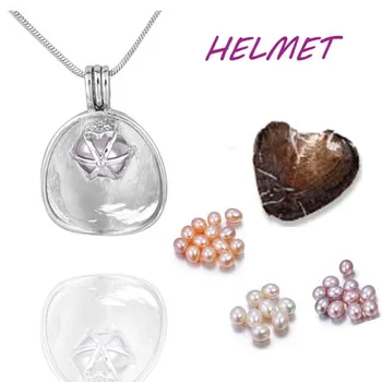 

Helmet Creative shape Silver Plated natural oyster Pearl Cage Pendant with 18 inches snake chain Jewelry Gifts for women PO126