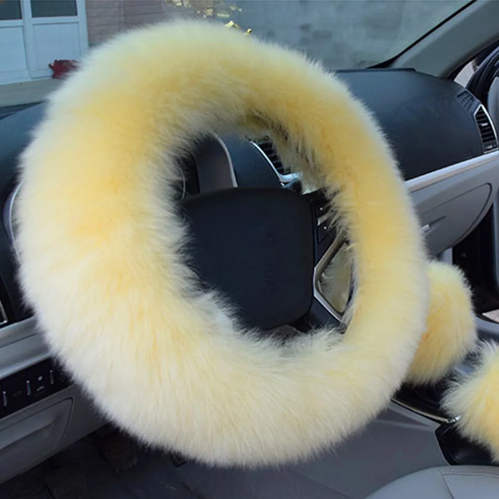 3 шт./компл. GLCC Авто пушистый крышки рулевого колеса осень-зима 38 см Натуральная шерсть Для женщин Универсальный мягкий теплый плюш Чехлы для рулевого колеса