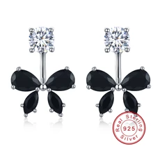 Романтические 925 пробы, серебряная бабочка, черная шпинель, модные серьги для помолвки для женщин, хорошее ювелирное изделие oorbellen Bijoux I046