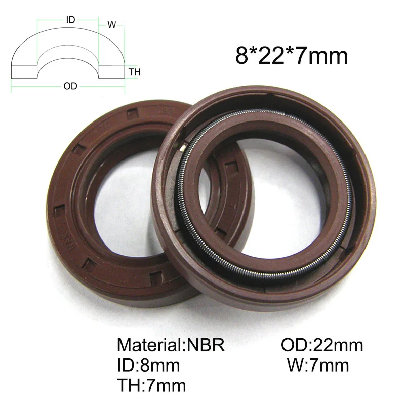 2pieces/FKM Shaft Oil grease Seal TC 8*22*7 Viton Rubber Covered Double