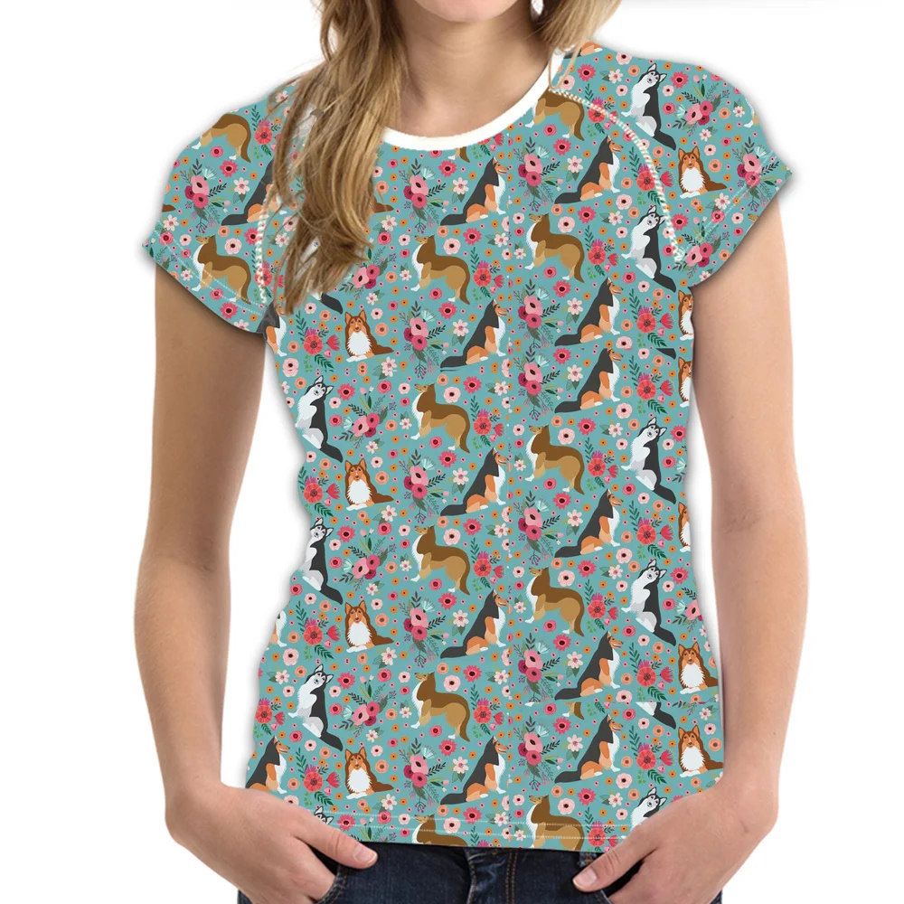 Aliexpress.com : Buy Customized Designer 2018 Flower Sheltie TShirt for Women Casual Cute