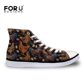 

FORUDESIGNS Men's Vulcanize Shoes Chicken Print High Top Canvas Shoes for Teenager Boys Lace-up Flat Shoes Male Footwear Rubber