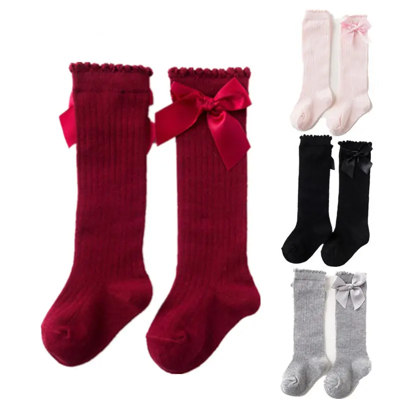 Носочки для девочки милые носки принцессы до колена Луки хлопок Детские носки Длинные пинетки полосатые детские носки Meias Infantil От 0 до 4 лет