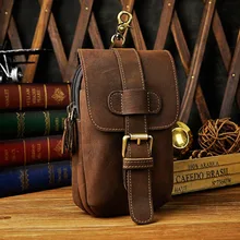 Мужская винтажная поясная сумка Crazy Horse из воловьей кожи для путешествий, брендовый высококачественный чехол для телефона/мобильного телефона, поясная сумка, кошелек