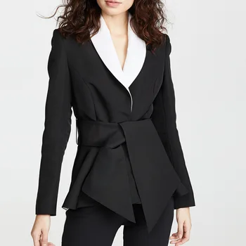 

Fashion Women Blazers and Jackets Plus Size Long Sleeve Sashes Small Suit Work OL Black Blazer Mujer Women Blazers High Street