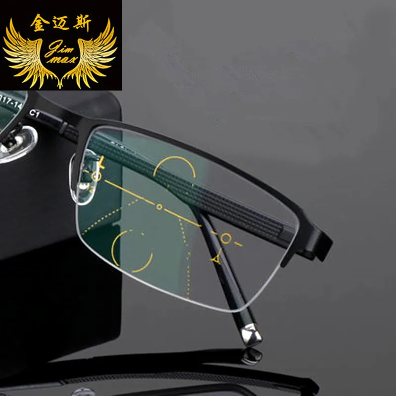 Новые мужские качественные прогрессивные линзы из титанового сплава модные очки для чтения квадратные полуобода классические многофокальные очки для мужчин