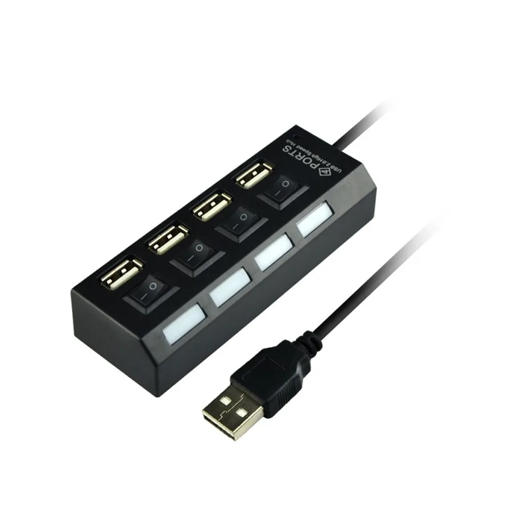 

New 1pc High Speed 480Mbps 4 Port USB 2.0 Hub USB Splitter Adapter Port For Laptop PC Computer Peripherals Accessories w/Switch