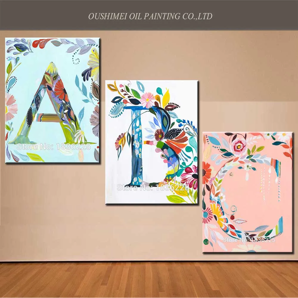 Handmade Modern Abstract The English Alphabet Oil Painting Decorative