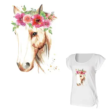 

Flower Horse Iron-On Transfer New Design Appliqued Sticker On Clothes Diy Beautiful Animal Patches Accessory Women T-shirt Y-160