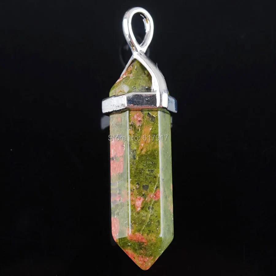 

Free Shipping Unakite Jaspers Hexagonal Pointed Reiki Chakra Healing Silver Pendant Bead For Necklace Jewelry 1PCS TN3055