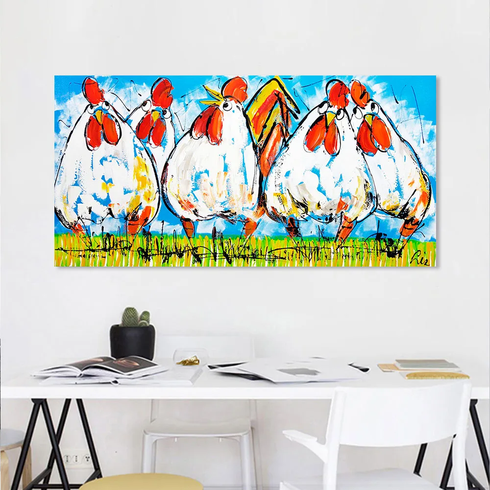 

HDARTISAN Vrolijk schilderij Wall Art Picture Canvas Oil Painting Animal Print The Chicken For Dining Room Home Decor No Frame