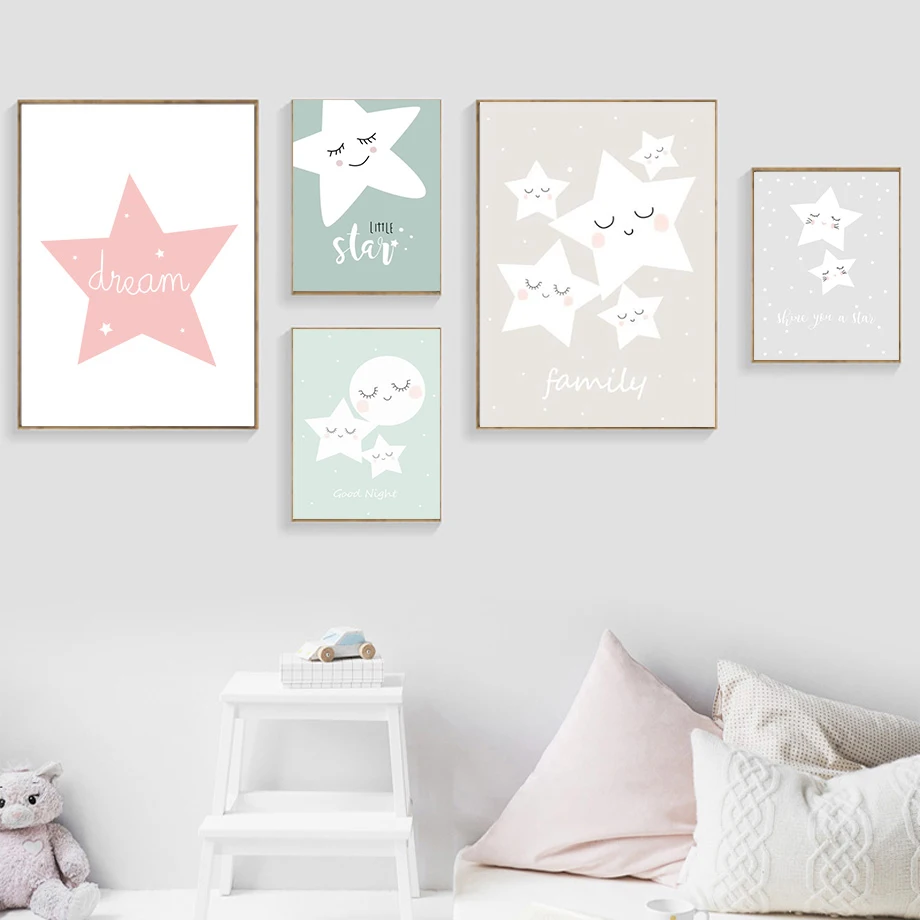 

Star Quotes Wall Art Canvas Painting Nordic Posters And Prints Cartoon Wall Pictures Baby Kids Room Decor
