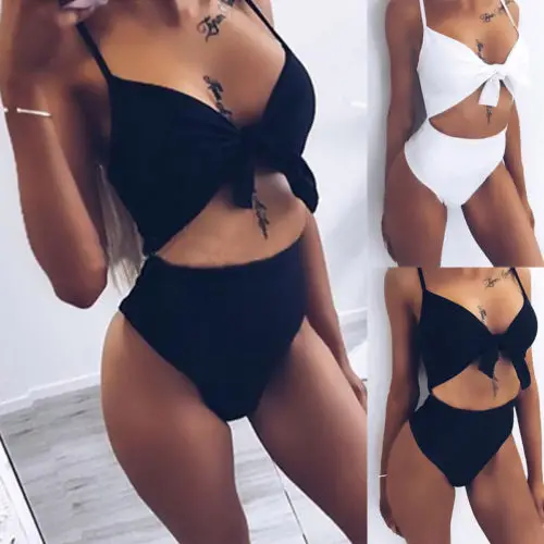 

Sexy Women Bandage Solid Color Summer Swimsuit Push Up Padded Bikini Swimwear Bathing One Piece Monokini