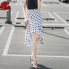 Настроить весь размерный ряд Нерегулярные воланами рыбий хвост Раффлед тонкий юбка высокая Талия Bodycon Вышивка Крестом Пакет бедра высокая низкая в горошек Юбки для женщин
