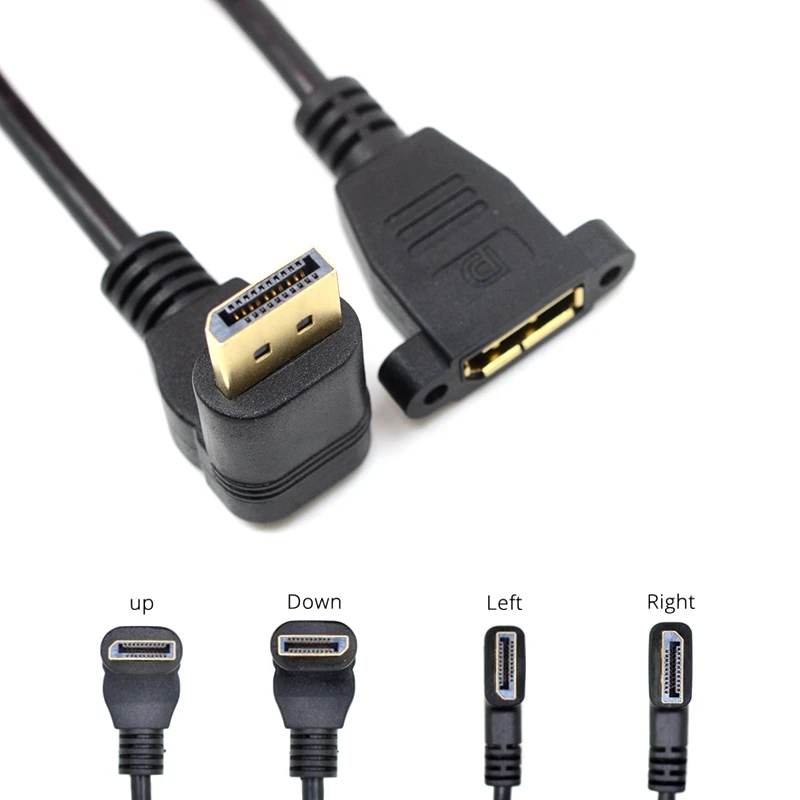 

DisplayPort DP Male Up & Down & Left & Right 90 Degree Angle to Female Socket Panel Mount Extension Cable Display Port 30cm