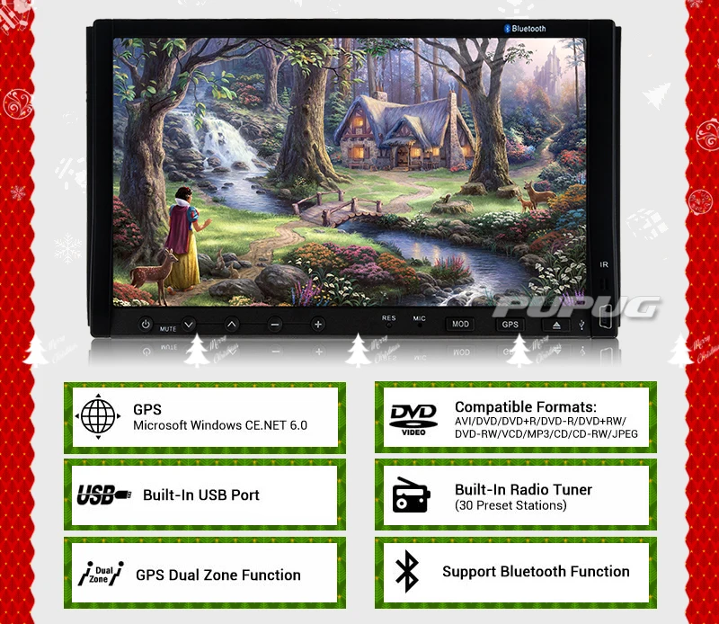 Monitor Car DVD Player Bluetooth Double Din Car Stereo USB SD Autoradio Headunit FM AM Video Radio Receiver Audio Touch Screen 7Inch Built in RDS iPod Camera