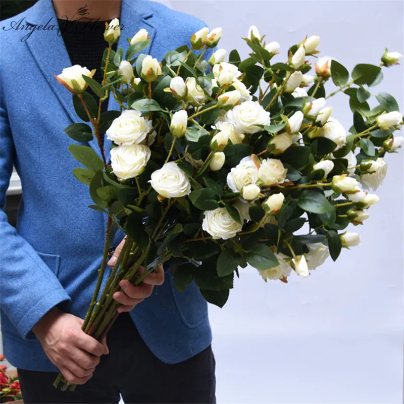 6 веток, свадебные шелковые розы, искусственные цветы, искусственные цветы, 5 шт./лот