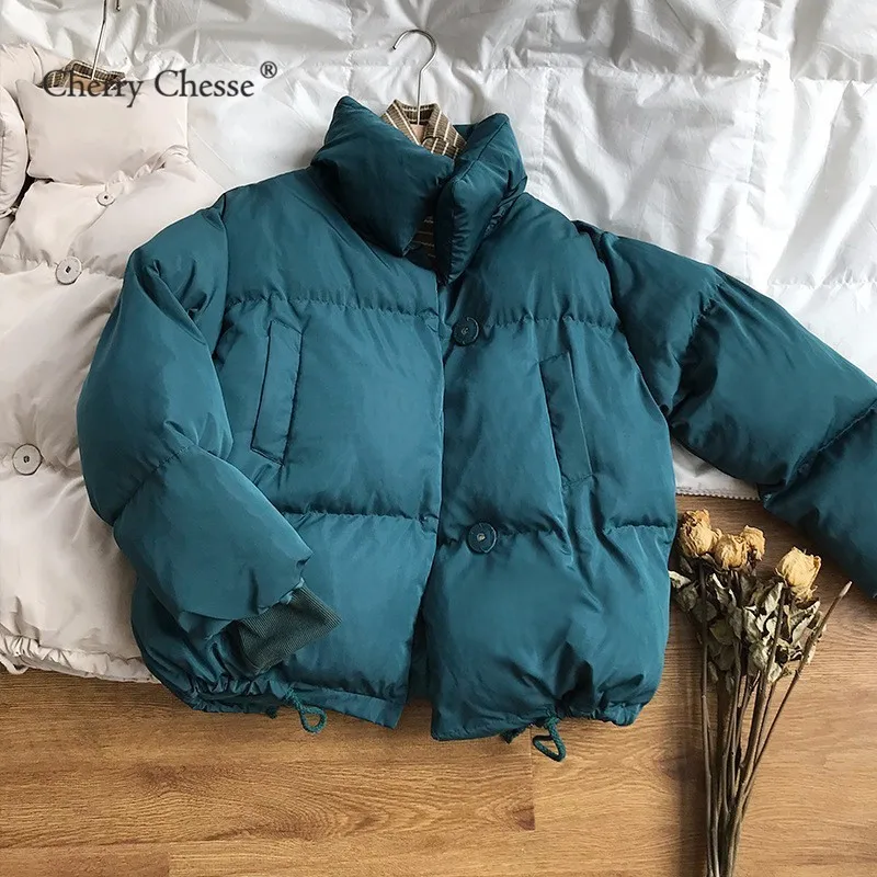 Cherry Chesse Women Winter Thick Parkas Long Sleeve Drawstring Button Pocket Turn Down Collar Padded Female Warm Coat Fashion Cherry Chesse Women Winter Thick Parkas Long Sleeve Drawstring Button Pocket Turn Down Collar Padded Female Warm Coat Fashion