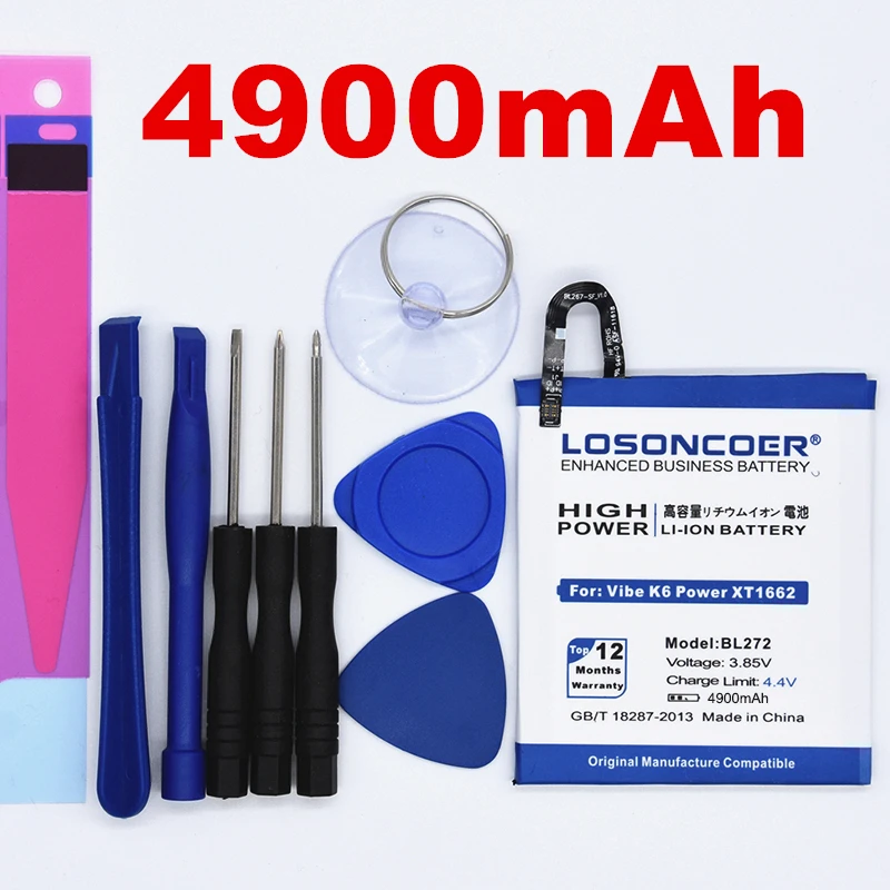 100% оригинал LOSONCOER 4900mAh BL272 батарея для Lenovo Vibe K6 Power XT1662 K33A42 батареи|Аккумуляторы
