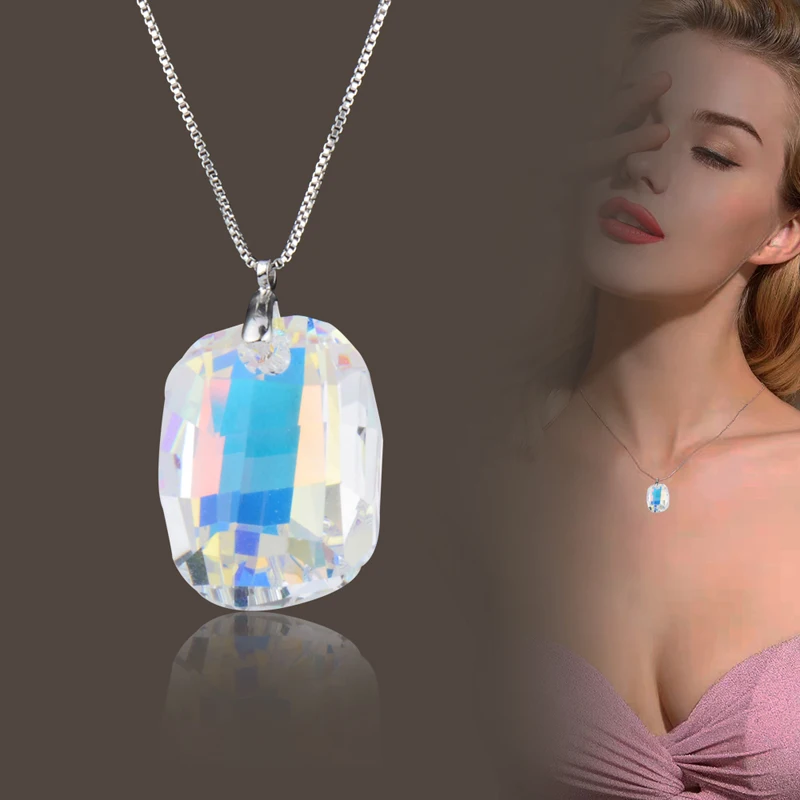 

SINLEERY Gorgeous Design Big Square Crystal Necklace For Women Luxury Crystal Pendant Snake Chain Custom Jewelry XL072 SSH
