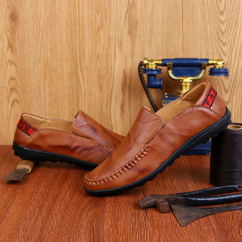 En Cuir Des Plat red dark black Ozersk Mâle Hommes Respirant Casual Véritable Mocassins yellow Brown Appartements Khaki De Blue Chaussures Brown Conduite qxwtIw8