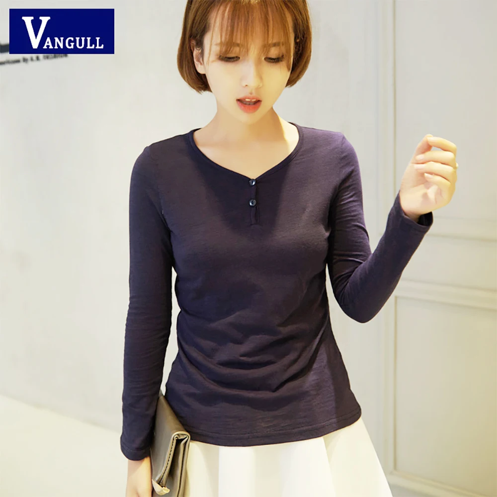 

Casual Cotton Female Tee 2018 Summer fashion slim Solid ladies Tops V-Neck long sleeves Modal women T-shirts